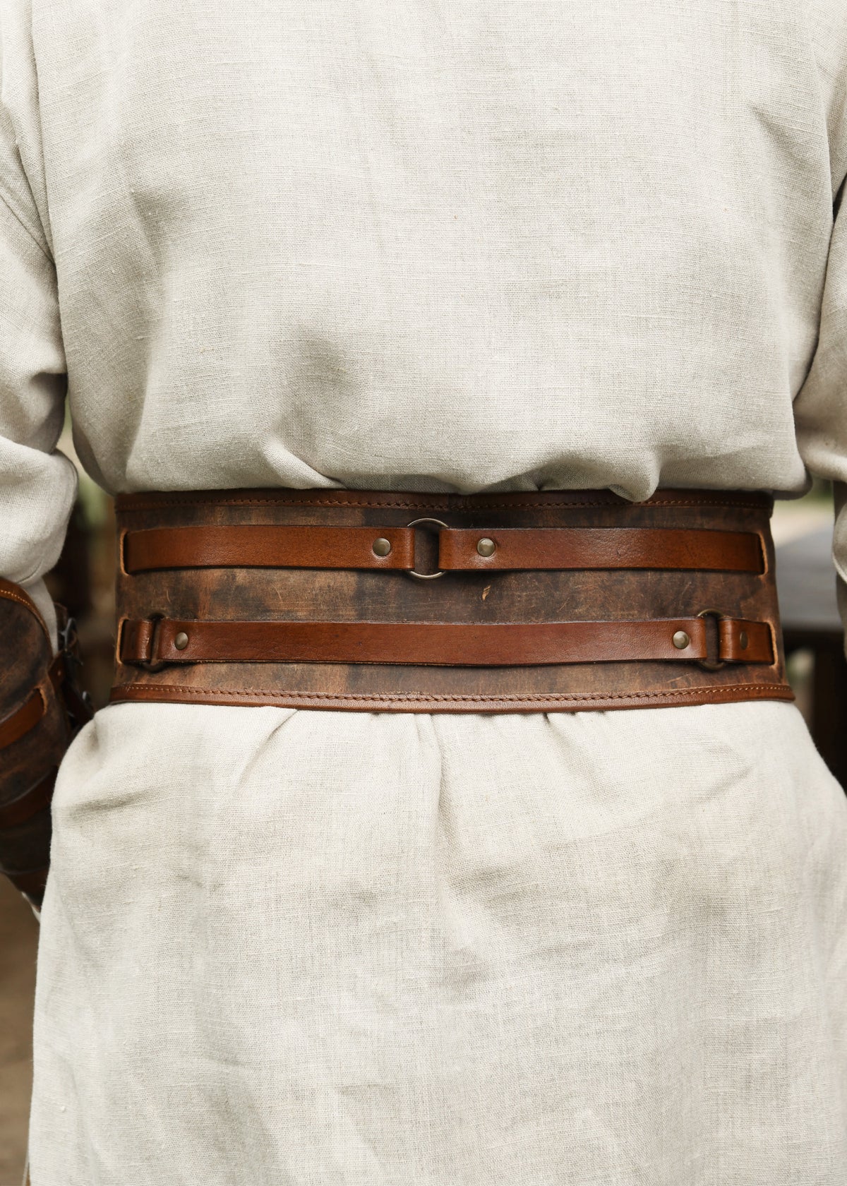 Ceinture double Sindri en cuir gras marron