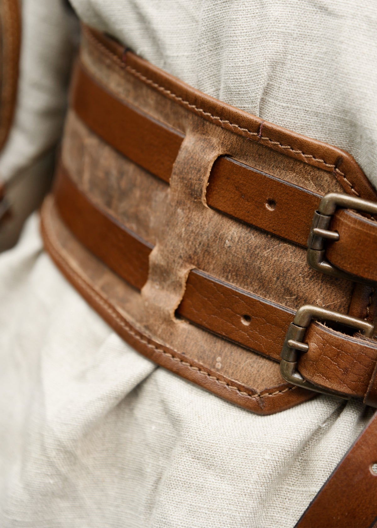 Ceinture double Sindri en cuir gras marron
