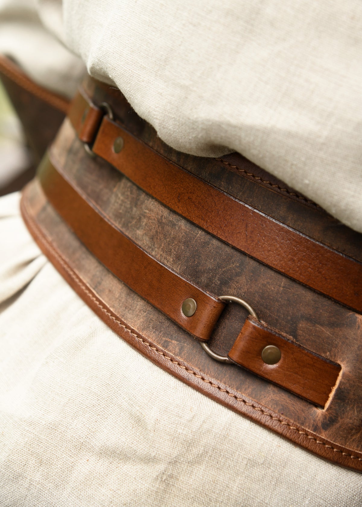 Ceinture double Sindri en cuir gras marron
