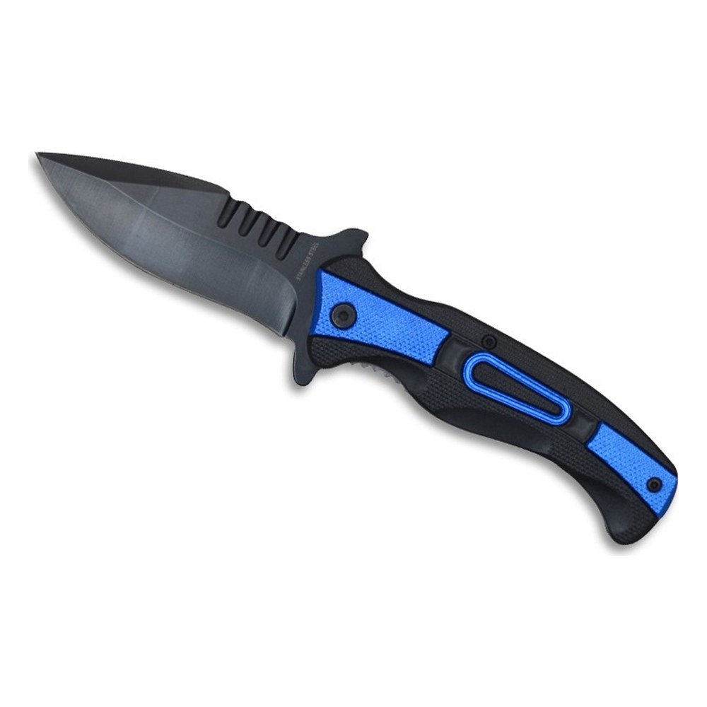 Couteau pliant ouverture assistée noir bleu