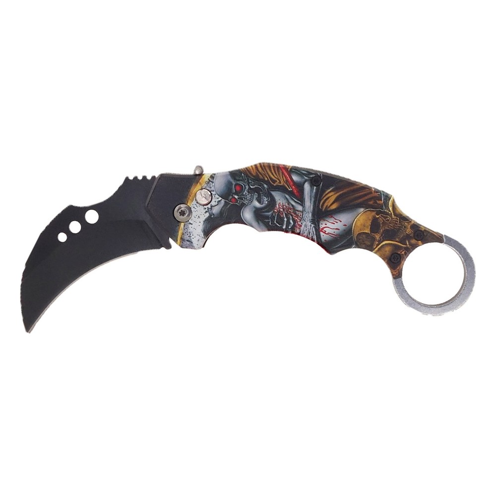 Couteau automatique karambit tête de mort