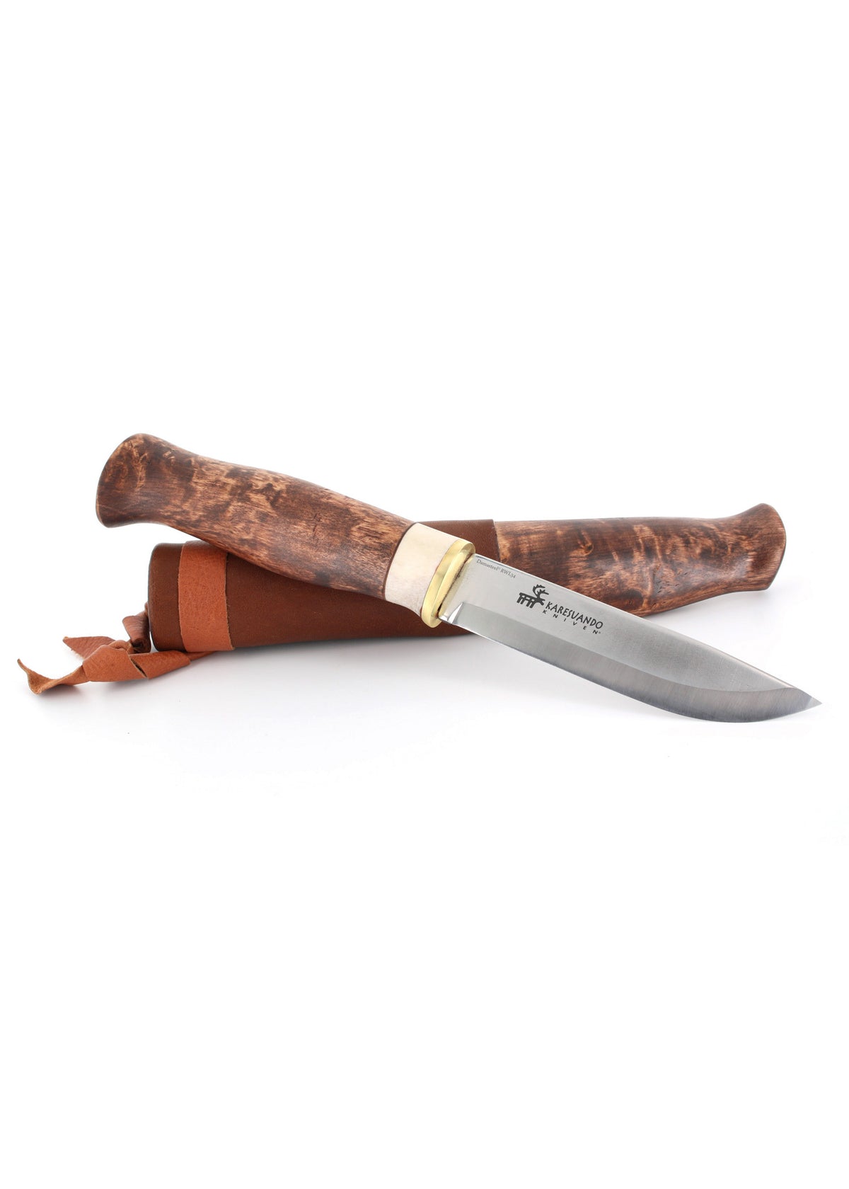 Couteau de chasse Karesuando Kebne à lame Damasteel et manche en bouleau madré