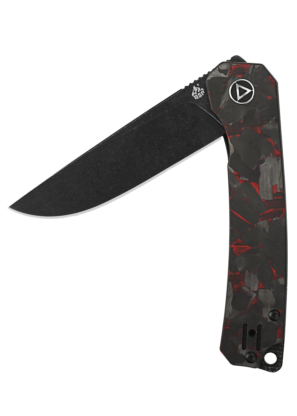 Couteau pliant QSP Osprey lame noire manche G10 carbone rouge
