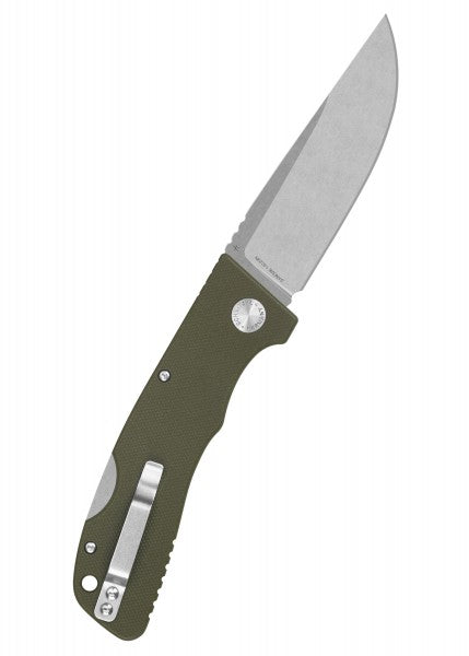 Schnitzel Kvar – Couteau pliant Backlock 2 mains, vert et stonewash