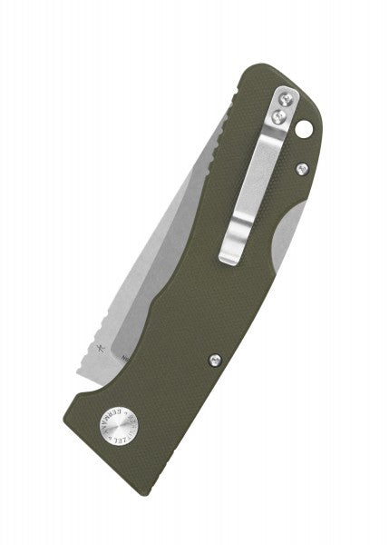 Schnitzel Kvar – Couteau pliant Backlock 2 mains, vert et stonewash