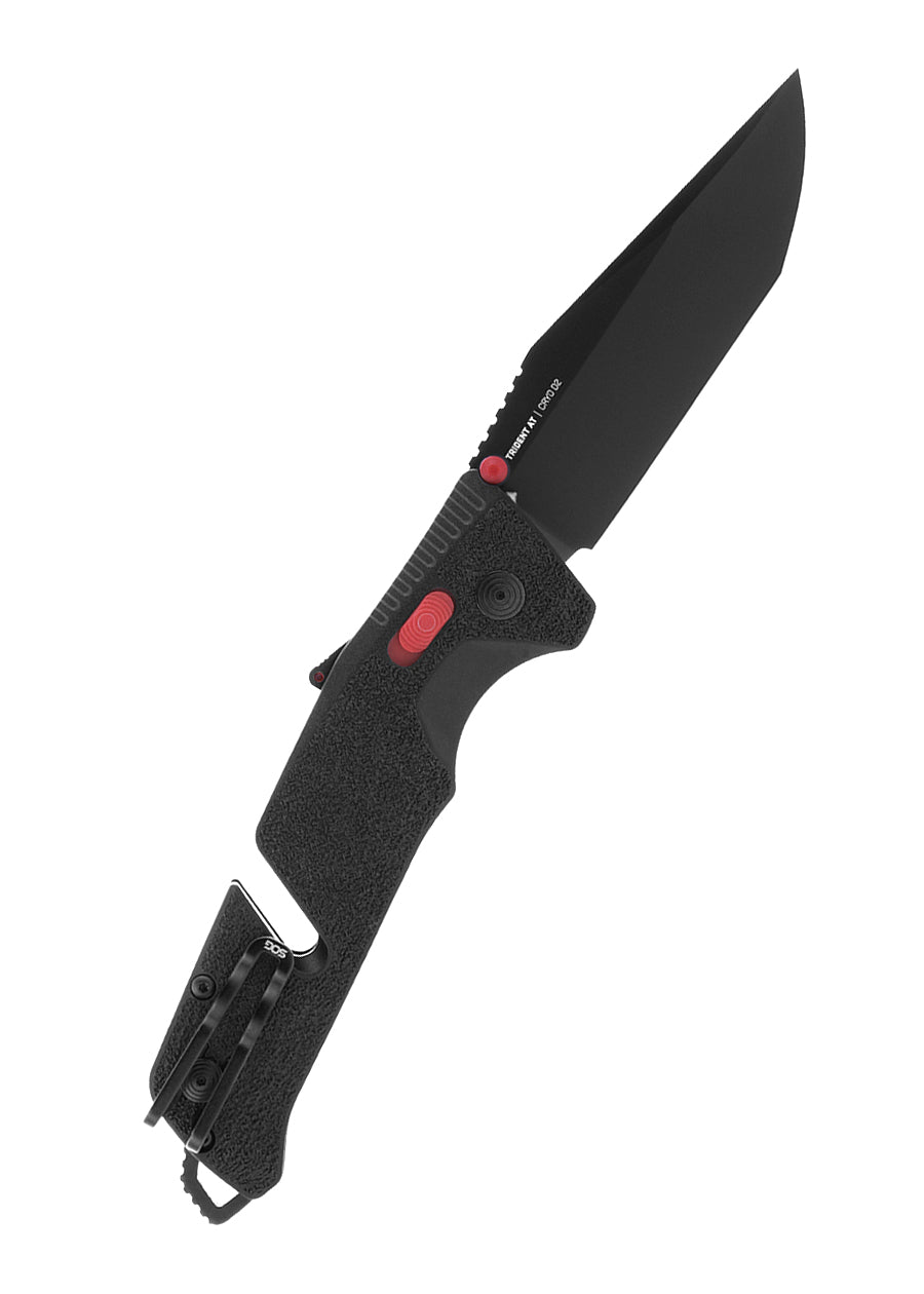 Couteau pliant SOG Trident AT noir et rouge lame tanto