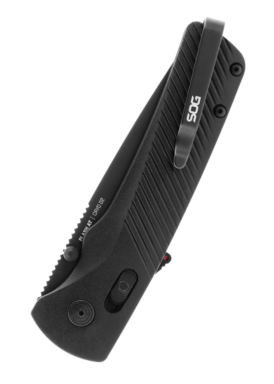Couteau pliant SOG Flash AT Blackout, lame D2 noire mi-dentelée
