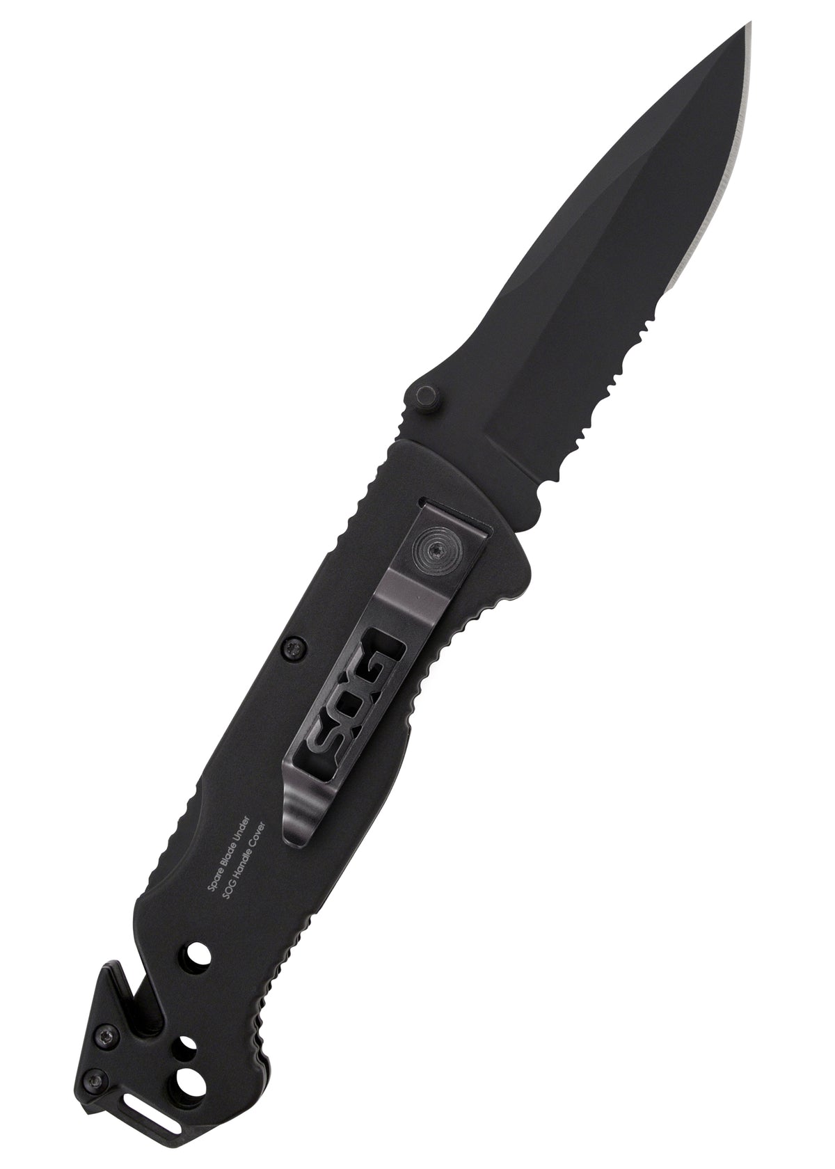 Couteau pliant SOG Escape noir, lame mi-dentelée
