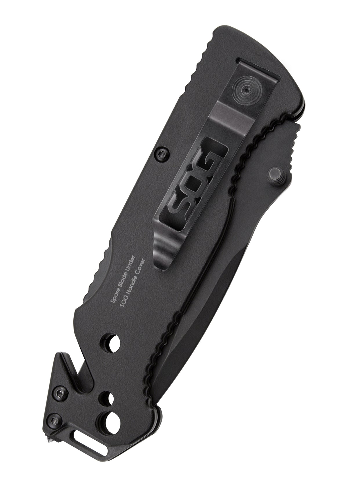 Couteau pliant SOG Escape noir, lame mi-dentelée