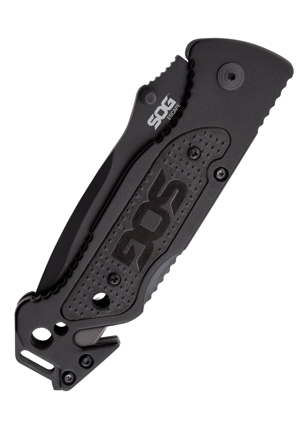 Couteau pliant SOG Escape noir, lame mi-dentelée