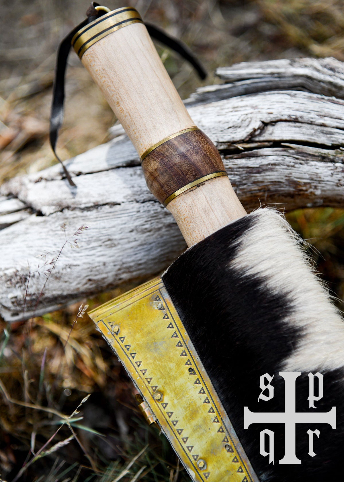 Sax viking en acier damassé avec fourreau en peau de chèvre