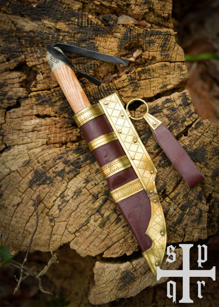 Petit couteau viking Birka, acier au carbone, manche en bois/os avec motif Valknut