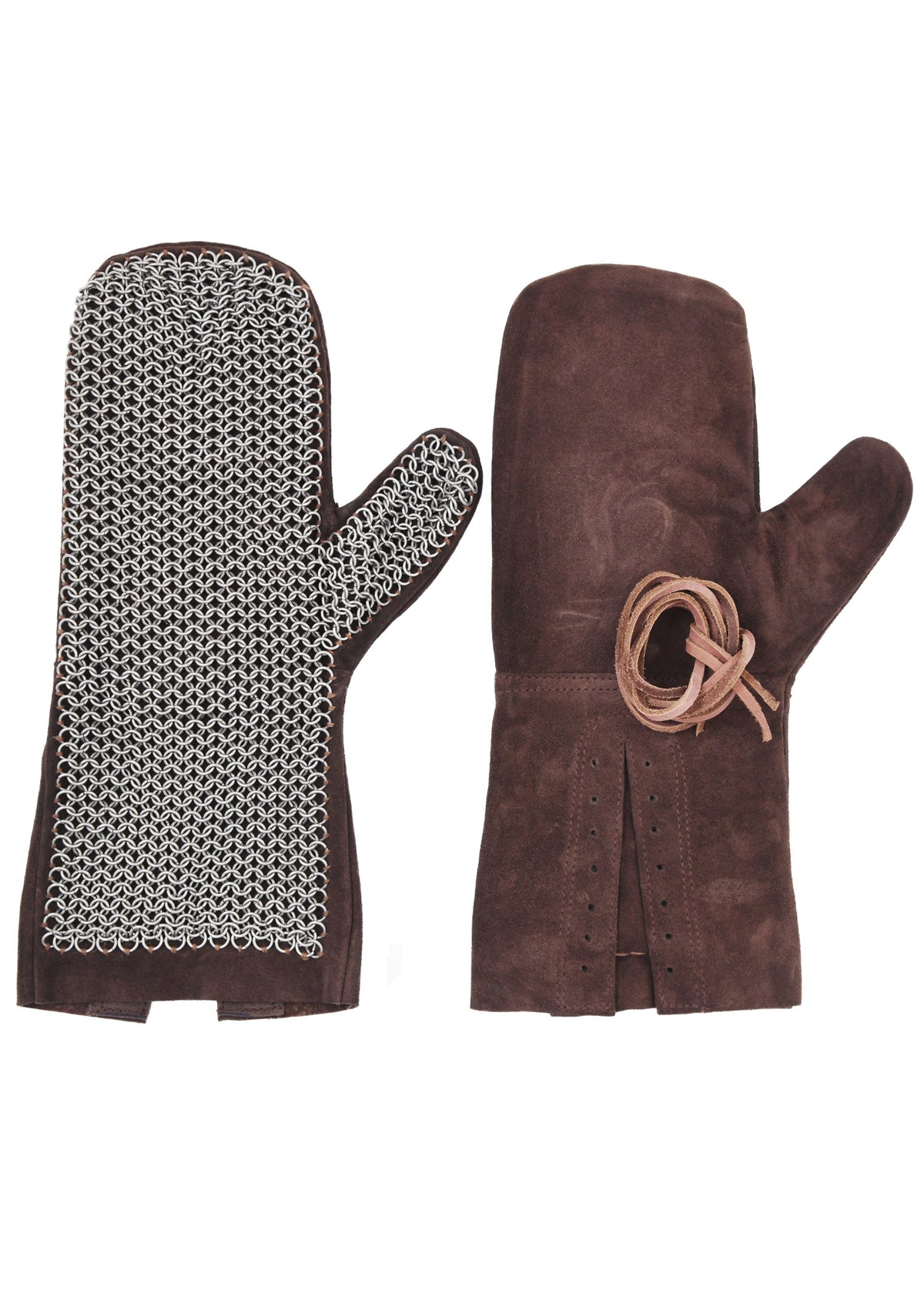 Moufles de mailles ULFBERTH en cuir brun, la paire