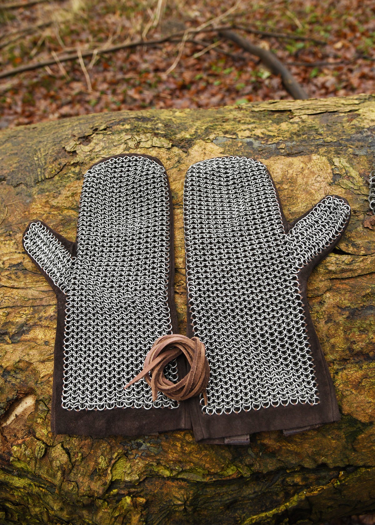 Moufles de mailles ULFBERTH en cuir brun, la paire