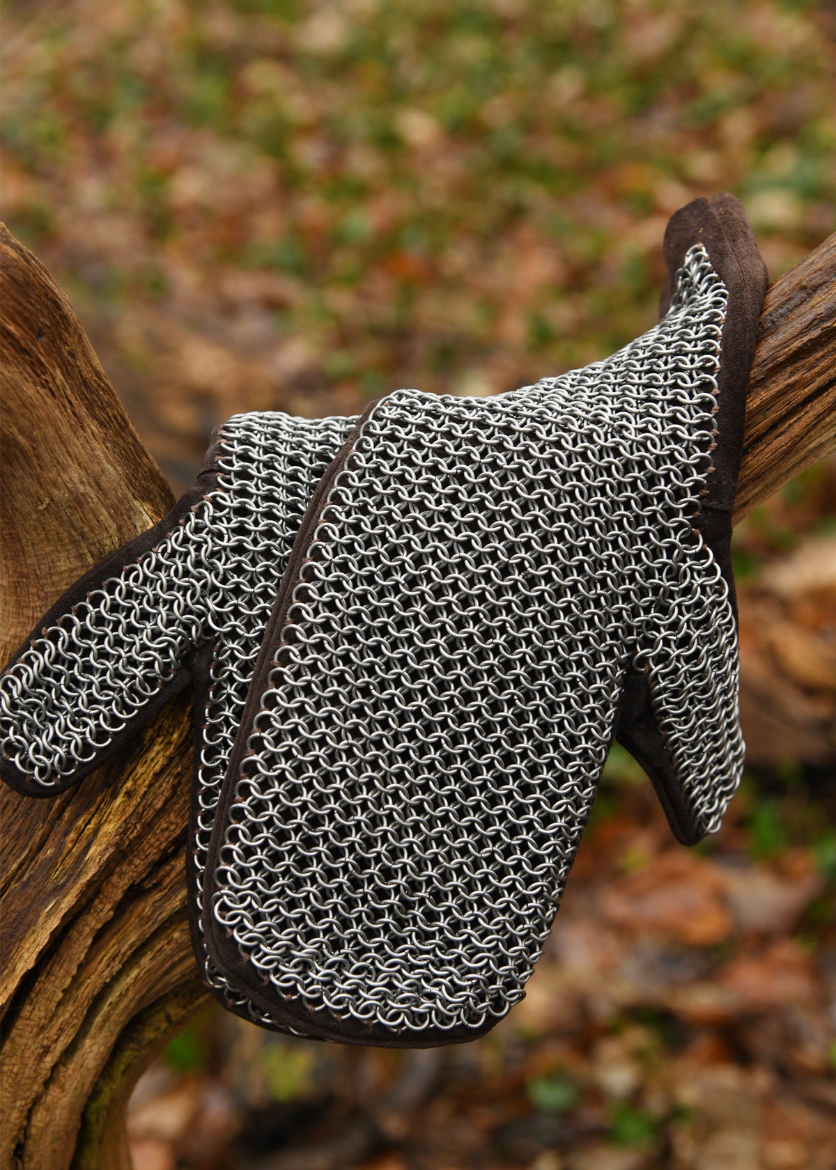 Moufles de mailles ULFBERTH en cuir brun, la paire