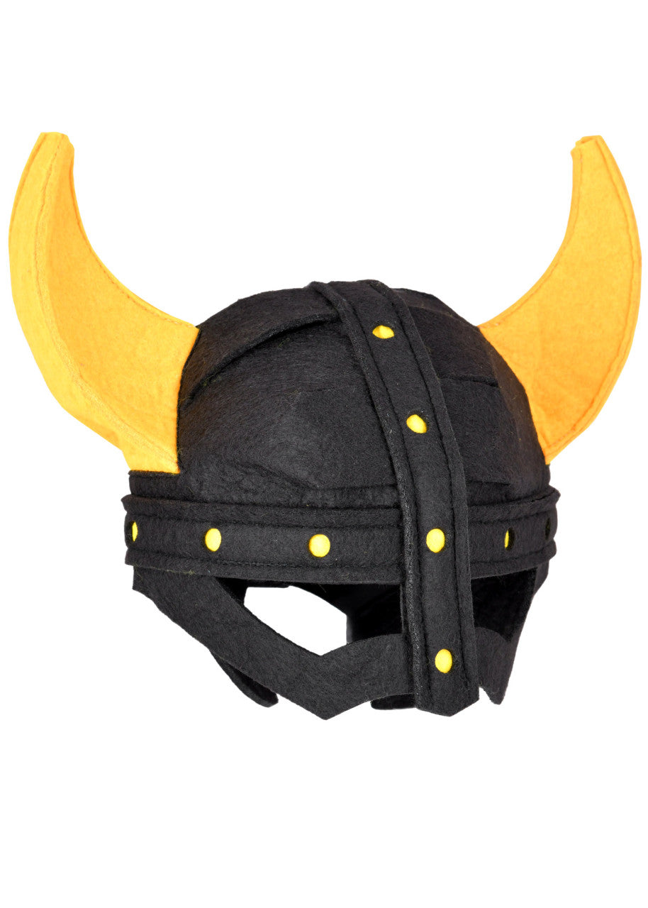 Casque viking à cornes pour enfant en feutre noir et jaune